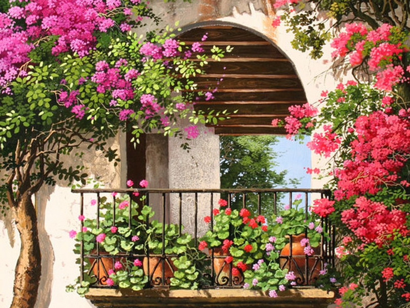 Как оформить балкон цветами